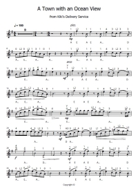 A Town with an Ocean View - Kiki delivery service - Beginner violin tutorial sheet music - violin solo with tabs