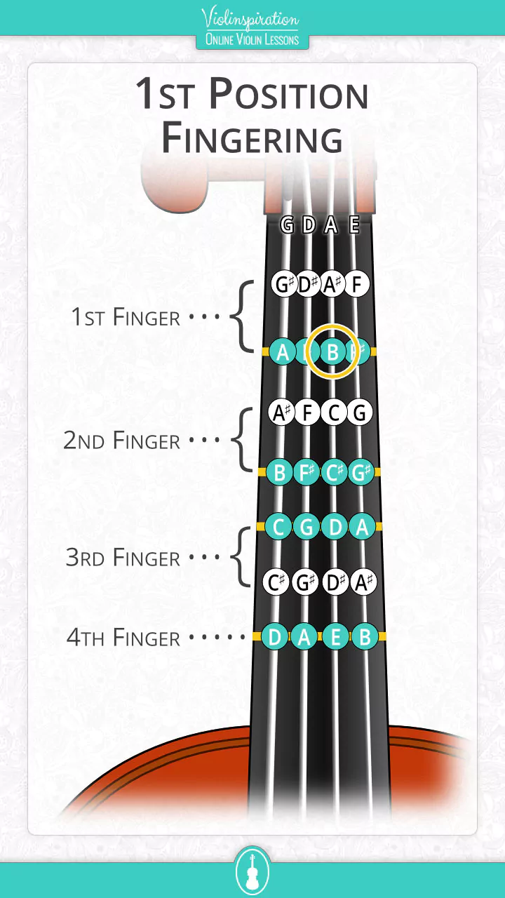 First position violin fingering - B marked