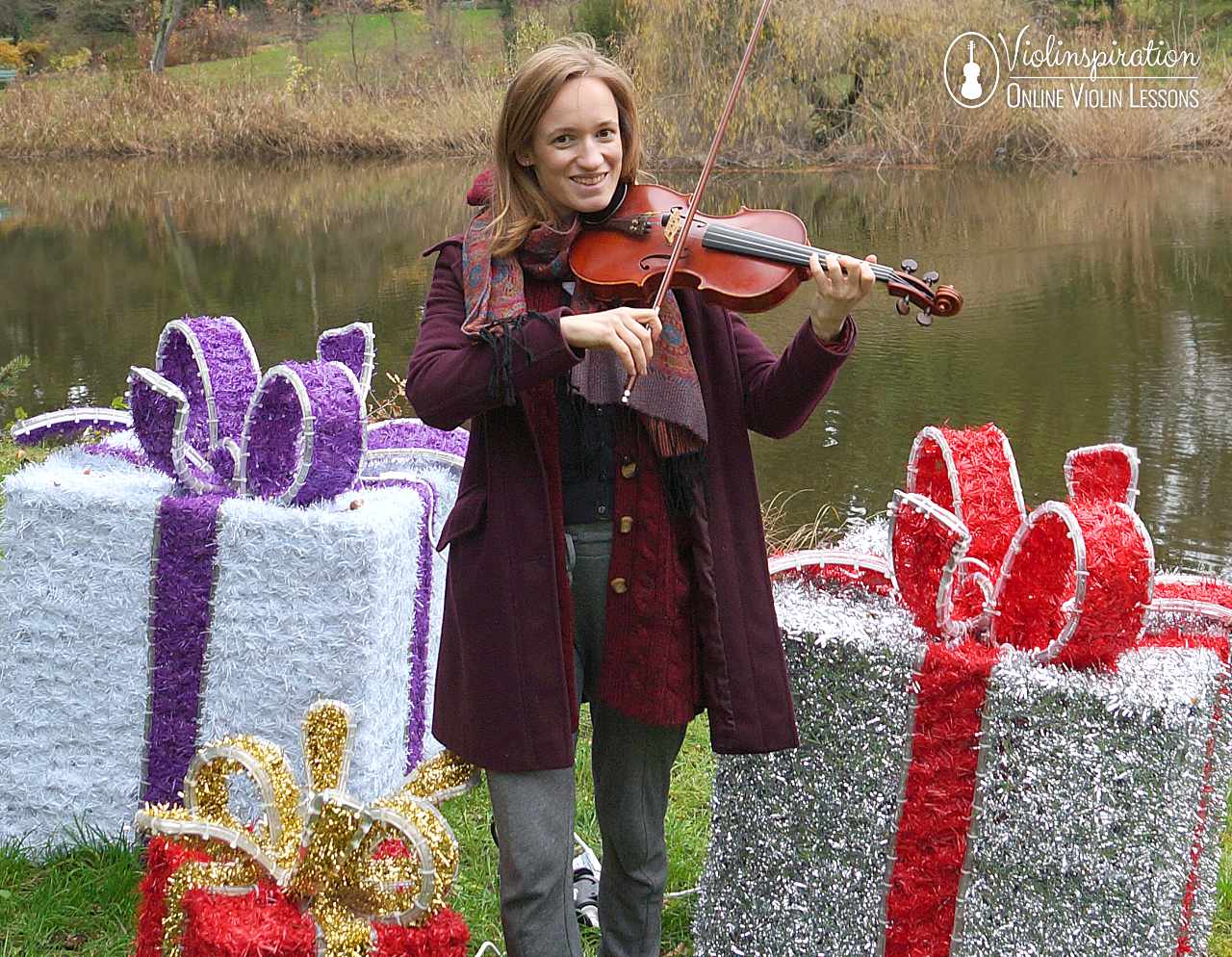 Violin Christmas Music - Julia with presents