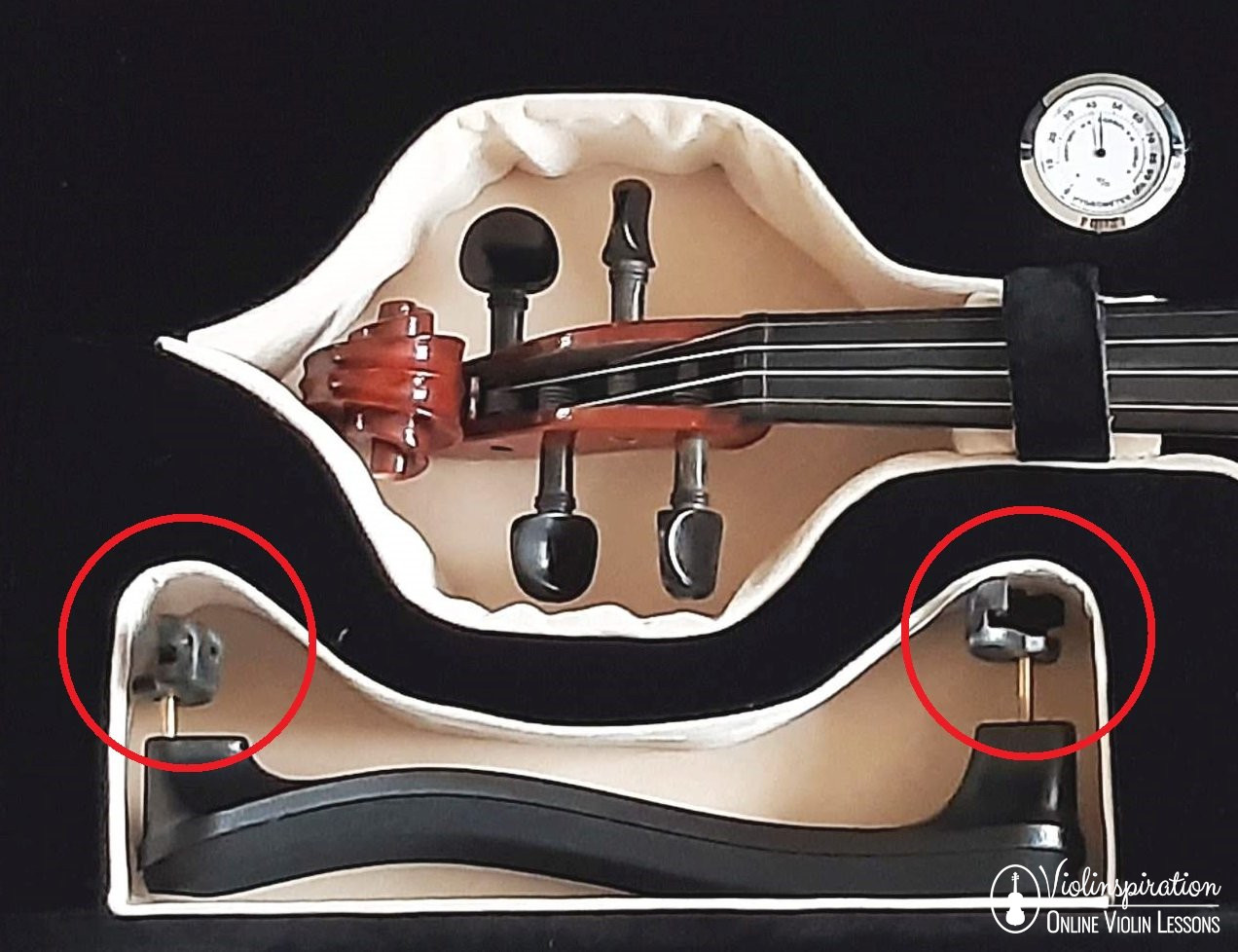 Where to put a shoulder rest in a case - shoulder rest fits the compartment with rotated feet