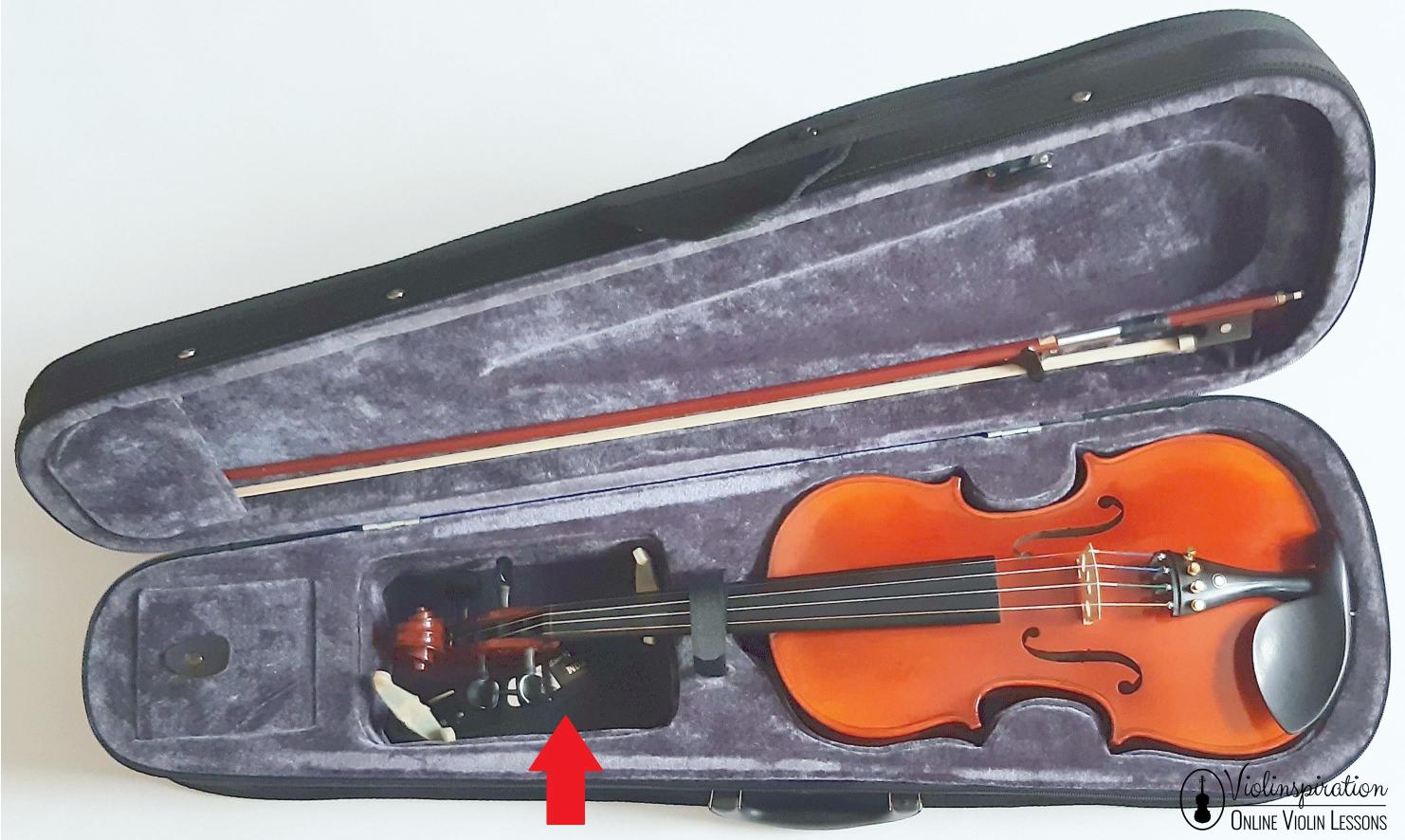 Where to put a shoulder rest in a case - shoulder rest fits under the neck of the violin